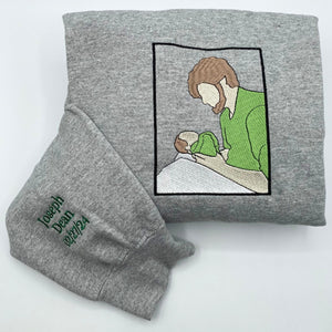 Dad Sweatshirt, Custom Embroidered Portrait Photo Sweatshirt Father and Son, Unique Gifts for Dad