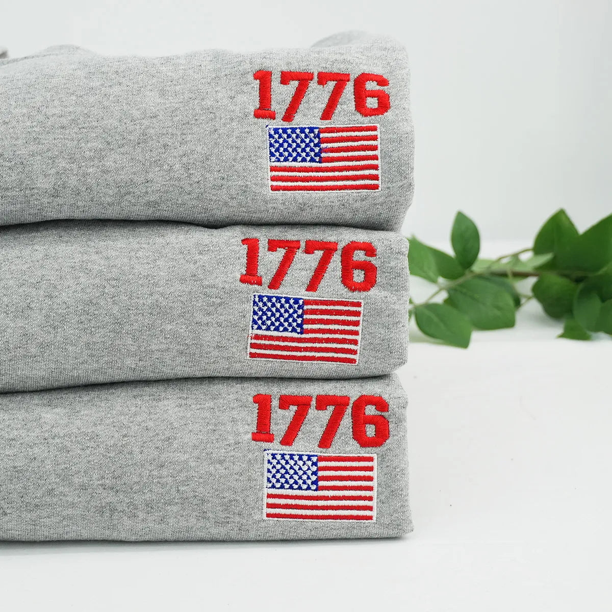 Embroidered 1776 American Flag Sweatshirt or Hoodie – 4th of July Patriotic Apparel