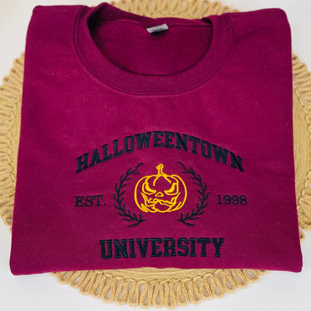 Halloween town University Pumpkin School of Ghouls Scary Est 1998 Halloween Sweatshirt, Hoodie Embroidered - Embroly