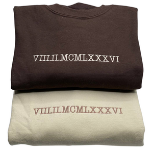 Personalized Unique Bridal Shower Gifts for Honeymoon with Roman Numeral Sweatshirt Embroidered, Initial Heart on Sleeve