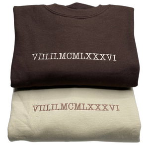 His and Hers Matching Hoodies Gift, Custom Embroidered Roman Numeral Sweatshirt, Hoodie Gift