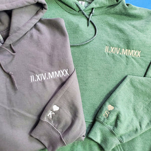 Embroidered Roman Numeral Hoodies, Matching Anniversary Hoodies, Personalized Anniversary Gifts for Couples
