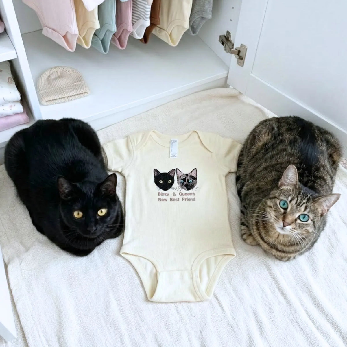 Custom Embroidered Baby Bodysuit Onesie With Pet Photo, Name - Personalized Newborn Gift
