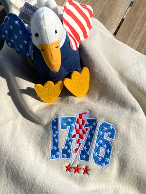 Embroidered 1776 Thunderstorm Sweatshirt on Fourth of July