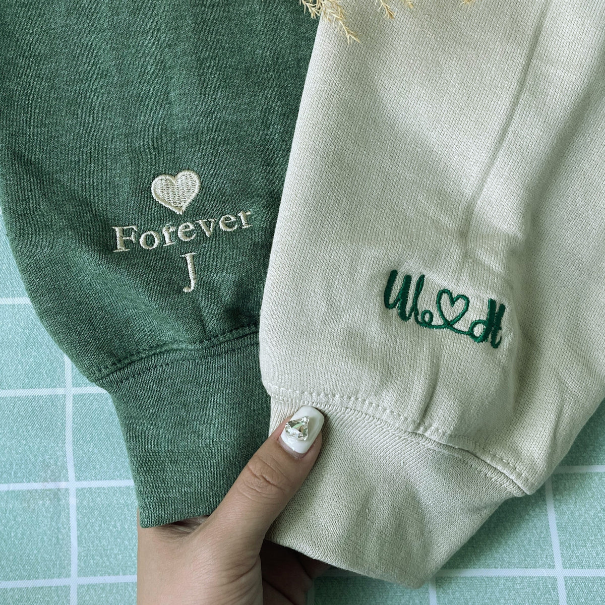 Custom Embroidered Sleeve Sweatshirt, Matching Sweatshirts for Couples Unique Gift Ideas for Him Her - Embroly