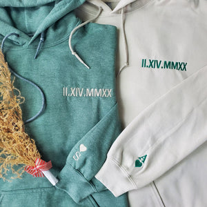 Custom Embroidered Roman Numeral Date Sweatshirt, Hoodie Personalized Date Anniversary Year Wedding Gifts