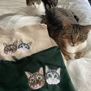Custom Embroidered Cat Dad Sweatshirt or Hoodie from Photo, Personalized Unique Gifts for Cat Lovers