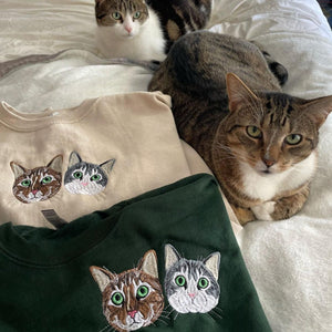 Custom Embroidered Cat Mom Sweatshirt or Hoodie from Photo, Personalized Unique Gift for Cat Lover Woman