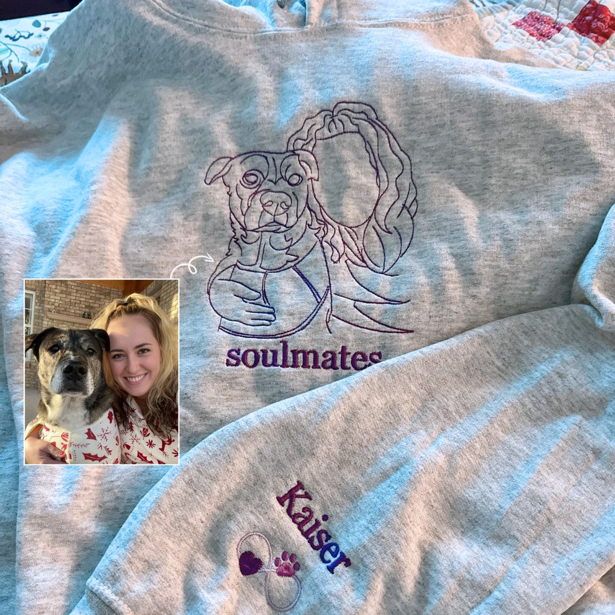 Custom Embroidered Dog Mom Hoodie, Personalized Hoodie with Icon, Gift For Dog Lovers - Embroly
