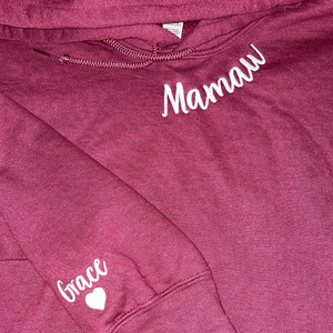 Custom Embroidered Mawmaw Sweatshirt with GrandKids Names on Sleeve, Personalized Gift for Mawmaw or New Mawmaw Mother's Day Birthday Gift