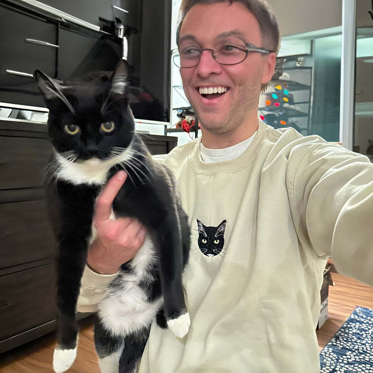 Black Cat Embroidery Sweatshirt or Hoodie, Black Cat Gift - Embroly