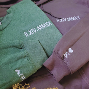His and Hers Matching Hoodies Gift, Custom Embroidered Roman Numeral Sweatshirt, Hoodie Gift