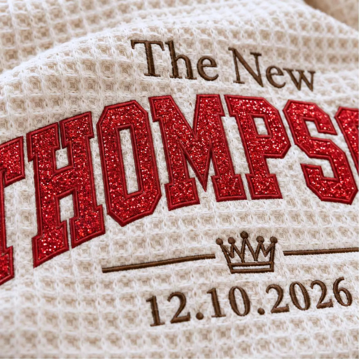 Custom Newlywed Glitter Throw Blanket, Embroidered Last Name with Date Applique Blanket, Home Decor Gift
