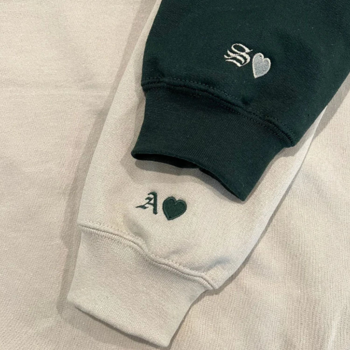 Custom Embroidered Initial Heart Sweatshirt, Couple Shirt, Initial On Sleeve, Couple's Shirt, Wedding, Valentines Gift - Embroly