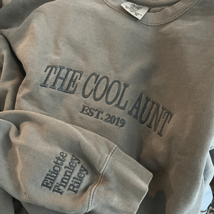 Comfort Color® The Cool Aunt Sweatshirt with Custom Est Year, Children Names on Sleeve