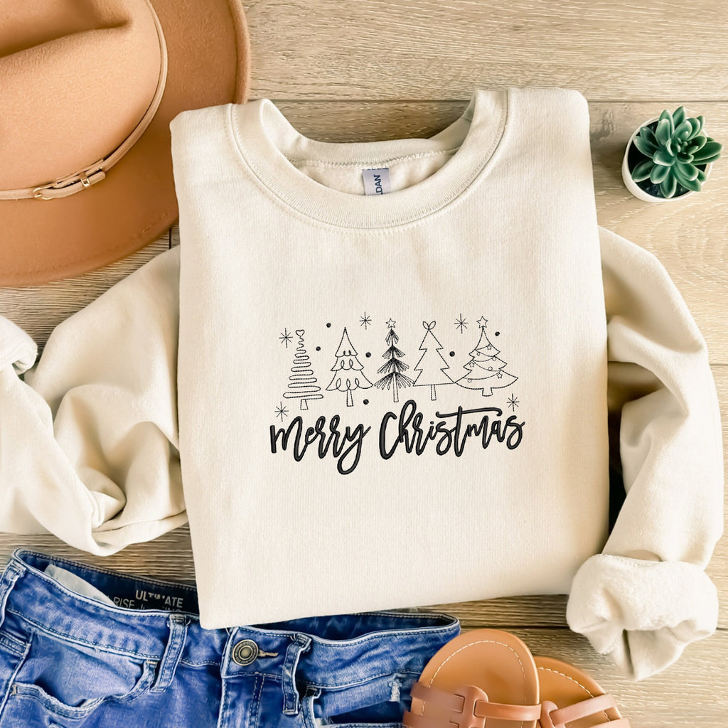 Merry Christmas Embroidered Corded Pullover, Christmas outlet Themed Ribbed Sweatshirt, Holiday Sweatshirt, Customizable Colors