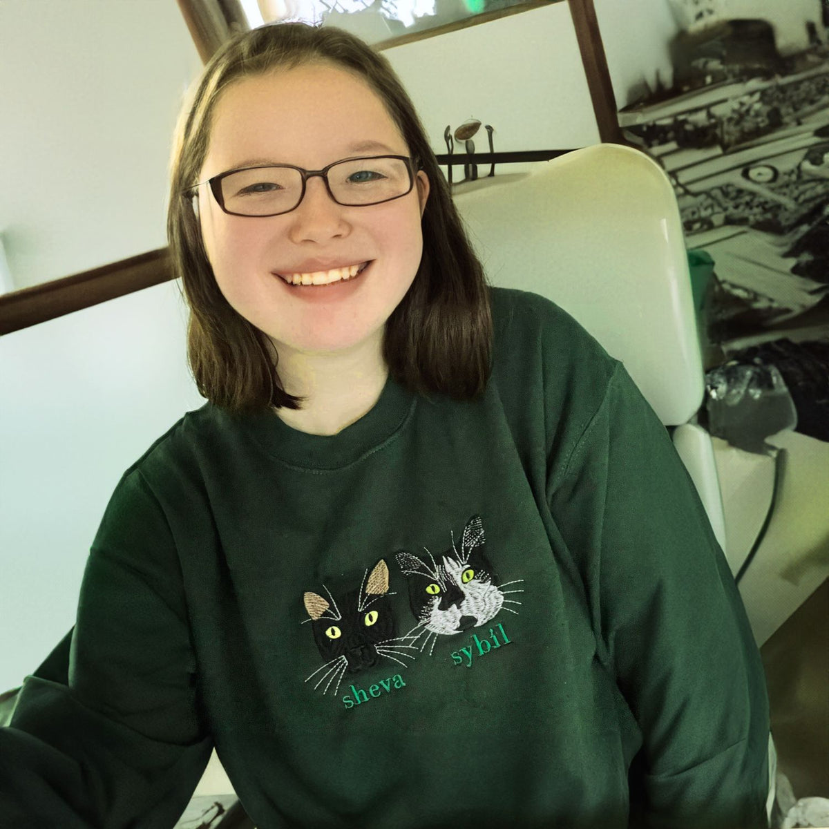 Black Cat Embroidery Sweatshirt or Hoodie, Black Cat Gift - Embroly