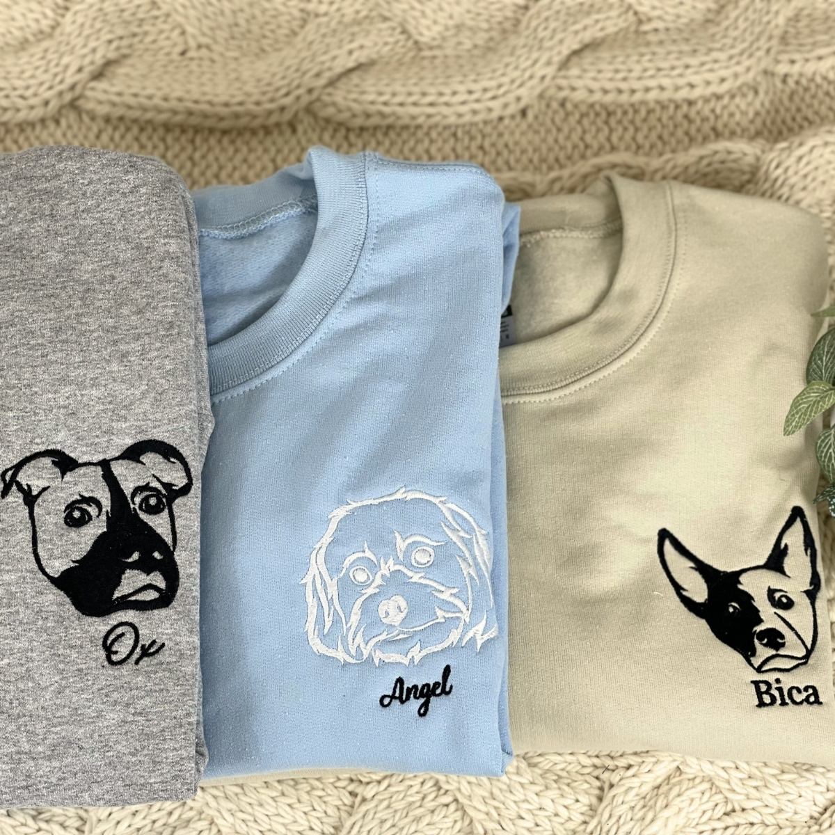 Custom Dog Dad Sweatshirt Embroidered Pet Face Name Portraits Photo on Sleeve - Embroly