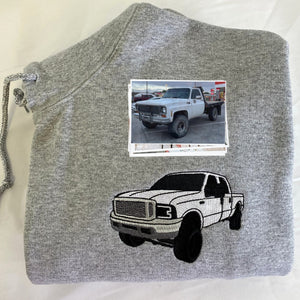 Custom Embroidered Trucker Hoodie from Your Photo, Personalized Gift for Truck Lover