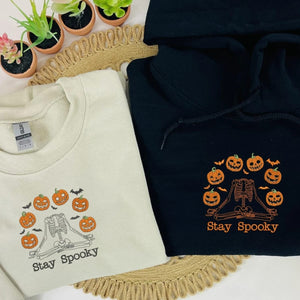 Halloween Pumpkin Sweatshirt, Embroidered Skeleton Hoodie