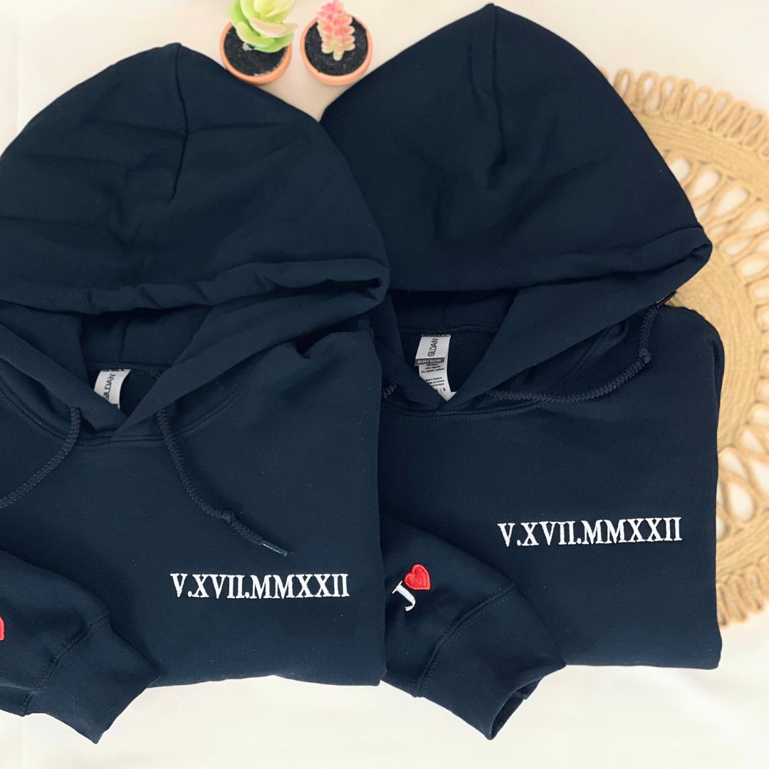 Birthday Gifts with Custom Date Roman Numeral Anniversary Hoodie, Sweatshirt Embroidered - Embroly