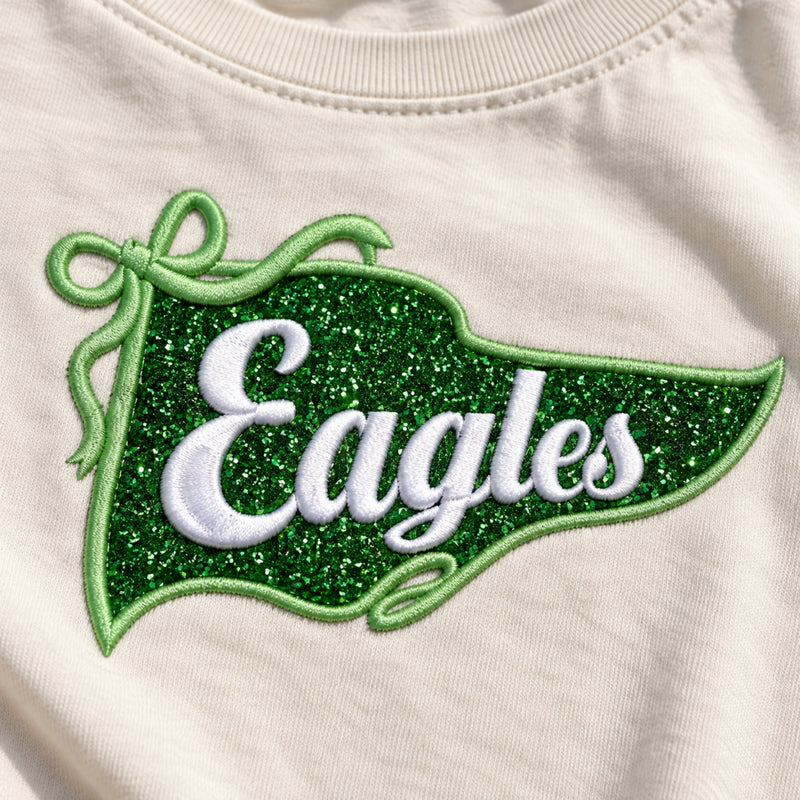 Personalized Game Day Girls Applique T-shirt, Embroidered Glitter Team Name Pennant Flag Apparel