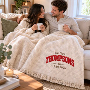 Custom Newlywed Glitter Throw Blanket, Embroidered Last Name with Date Applique Blanket, Home Decor Gift