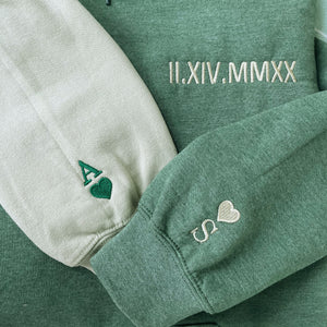Custom Embroidered Matching Gift for Couple Hoodie with Roman Numeral Initial on Sleeve