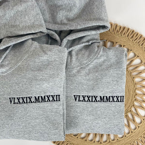 Birthday Gifts with Custom Date Roman Numeral Anniversary Hoodie, Sweatshirt Embroidered