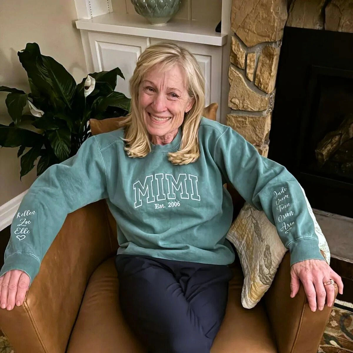 Comfort Color® Embroidered Grandma Est Sweatshirt with Names on Sleeve