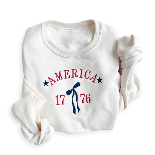 Embroidered America 1776 Bow Sweatshirt or Hoodie – 4th of July Apparel