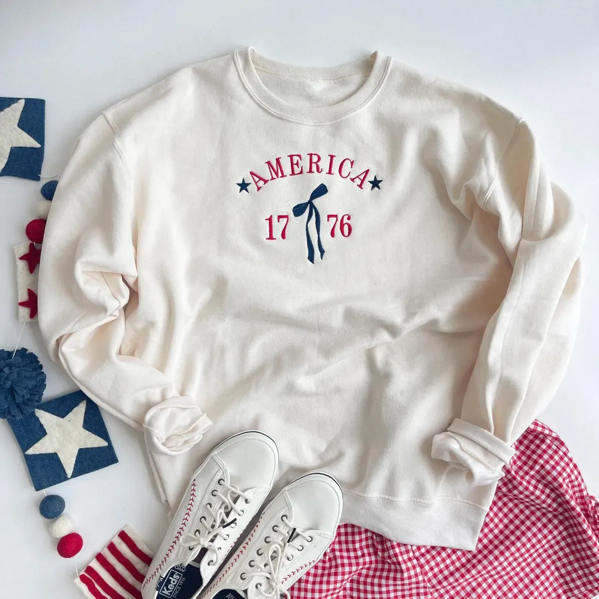 Embroidered America 1776 Bow Sweatshirt or Hoodie – 4th of July Apparel