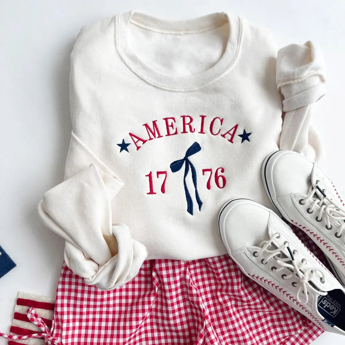 Embroidered America 1776 Bow Sweatshirt or Hoodie – 4th of July Apparel