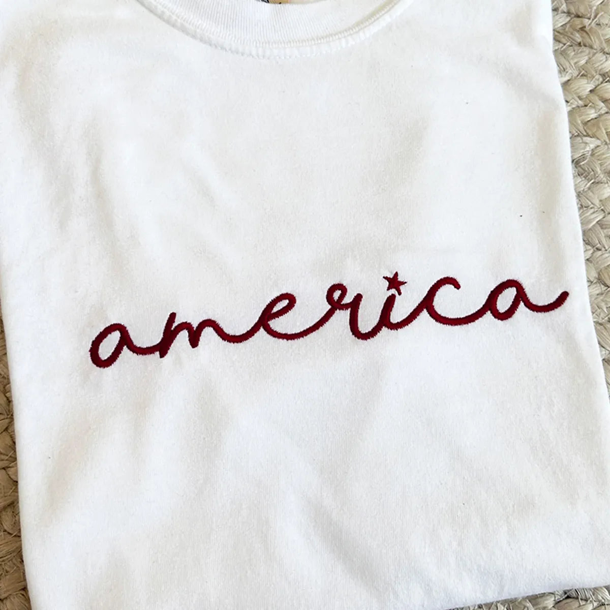 Embroidered America Script Sweatshirt or Hoodie – 4th of July Minimal Patriotic Apparel