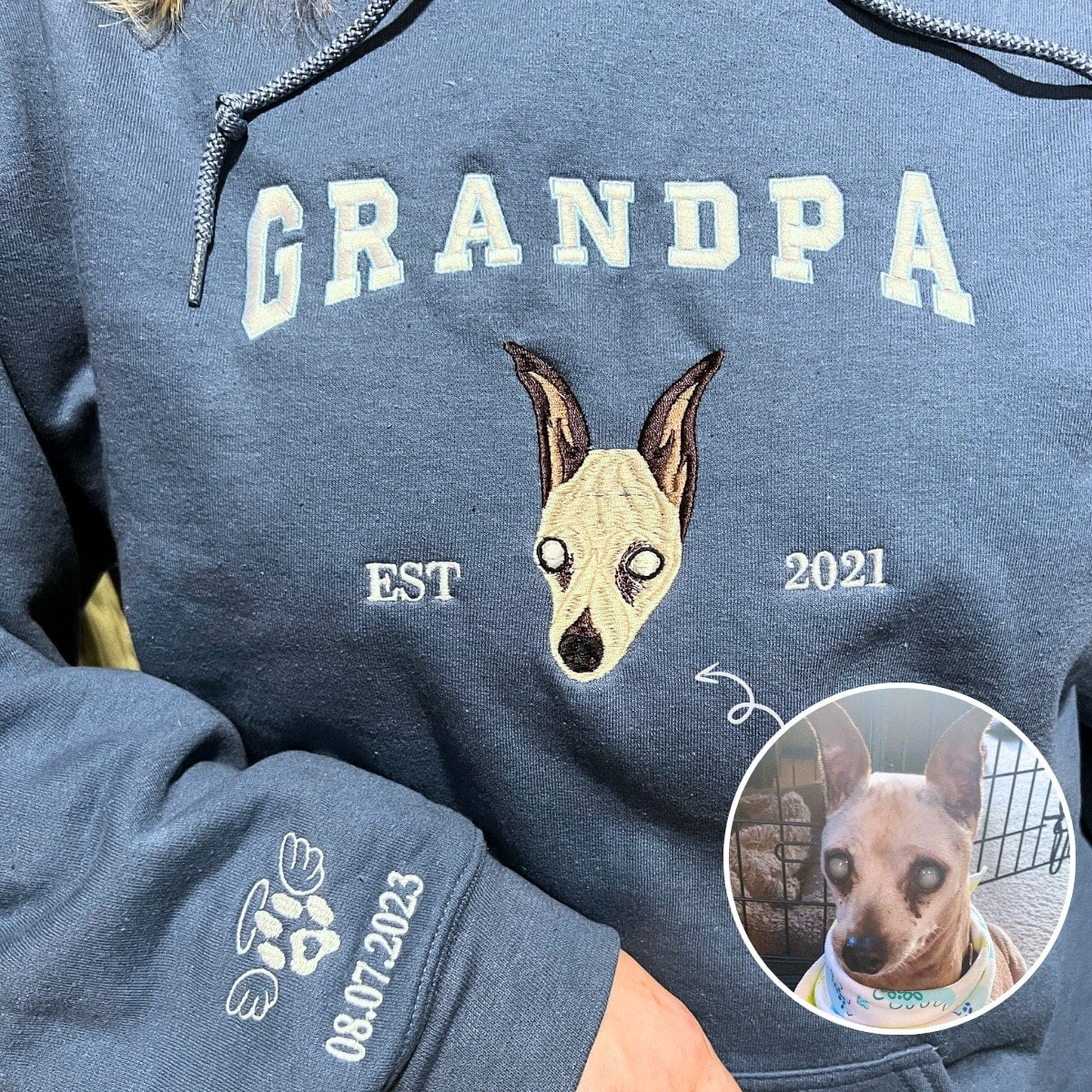 Custom Dog Dad Photo Hoodie, Embroidered Gift from Wife, Girlfriend