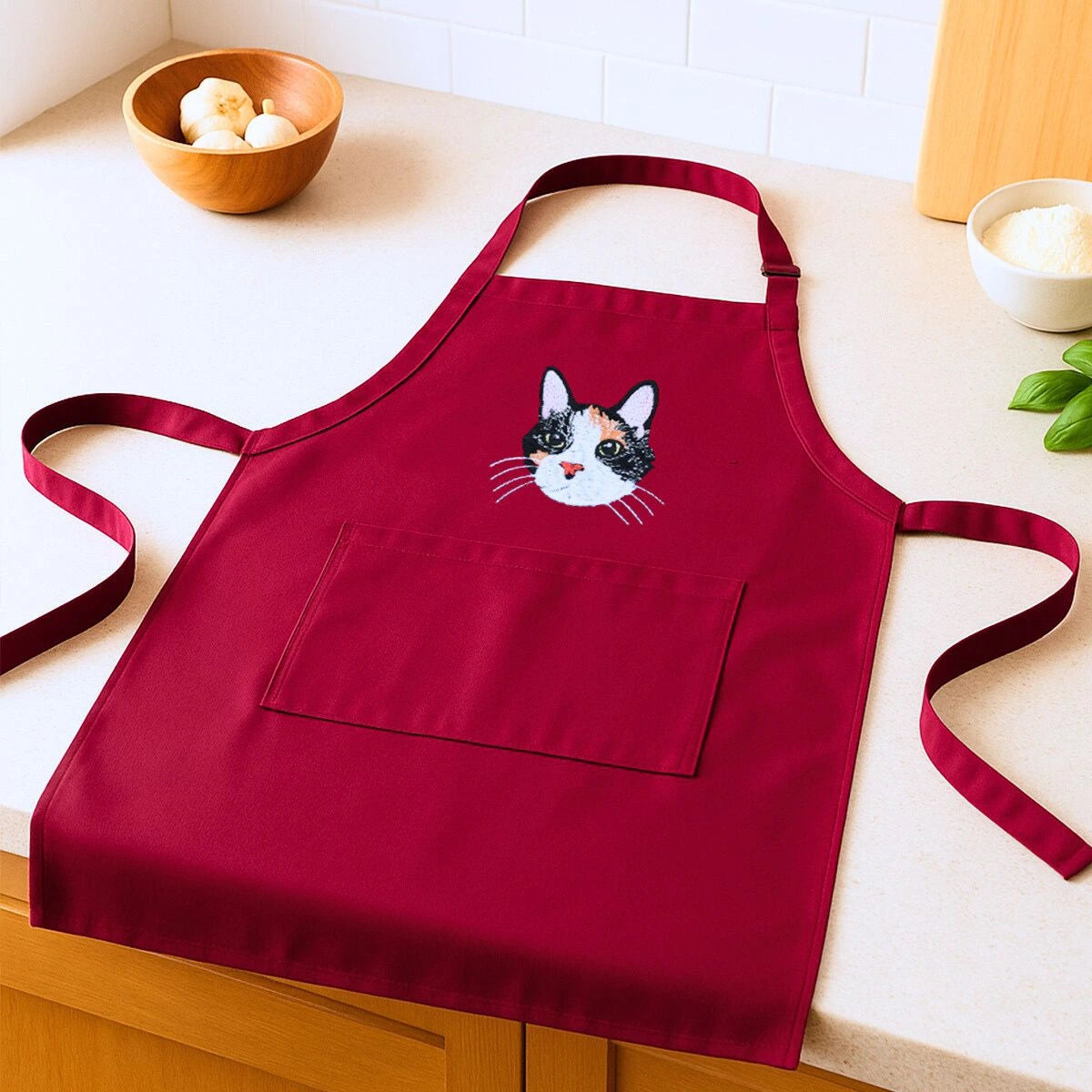 Custom Cat Portrait Embroidered Apron