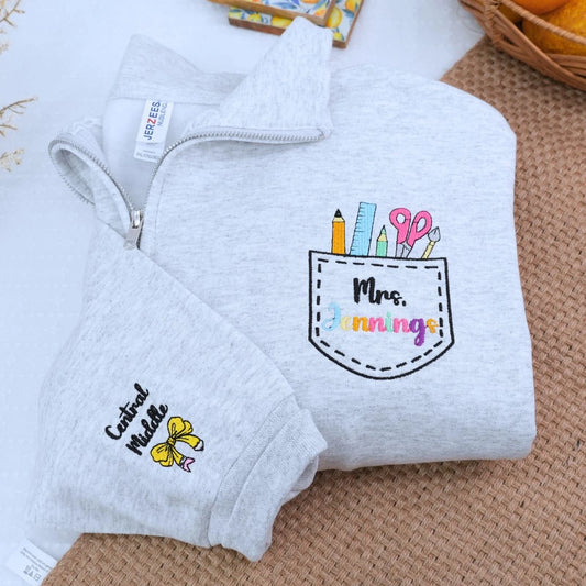 Ash Teacher Name Quarter Zip Sweatshirt, a meaningful and cozy gift for teacher