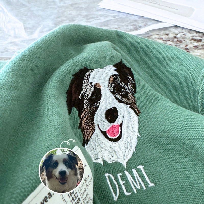 Custom Australian Shepherd Portrait T-Shirt for Dog Lover - Embroidered Pet Photo Full Color Pullover & Name - Dog Parent Gift
