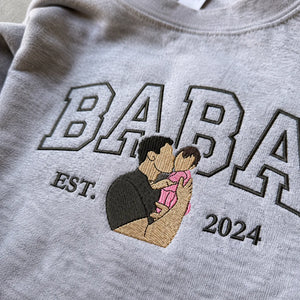 Custom embroidered Baba portrait Varsity sweatshirt gift for new dad from wife