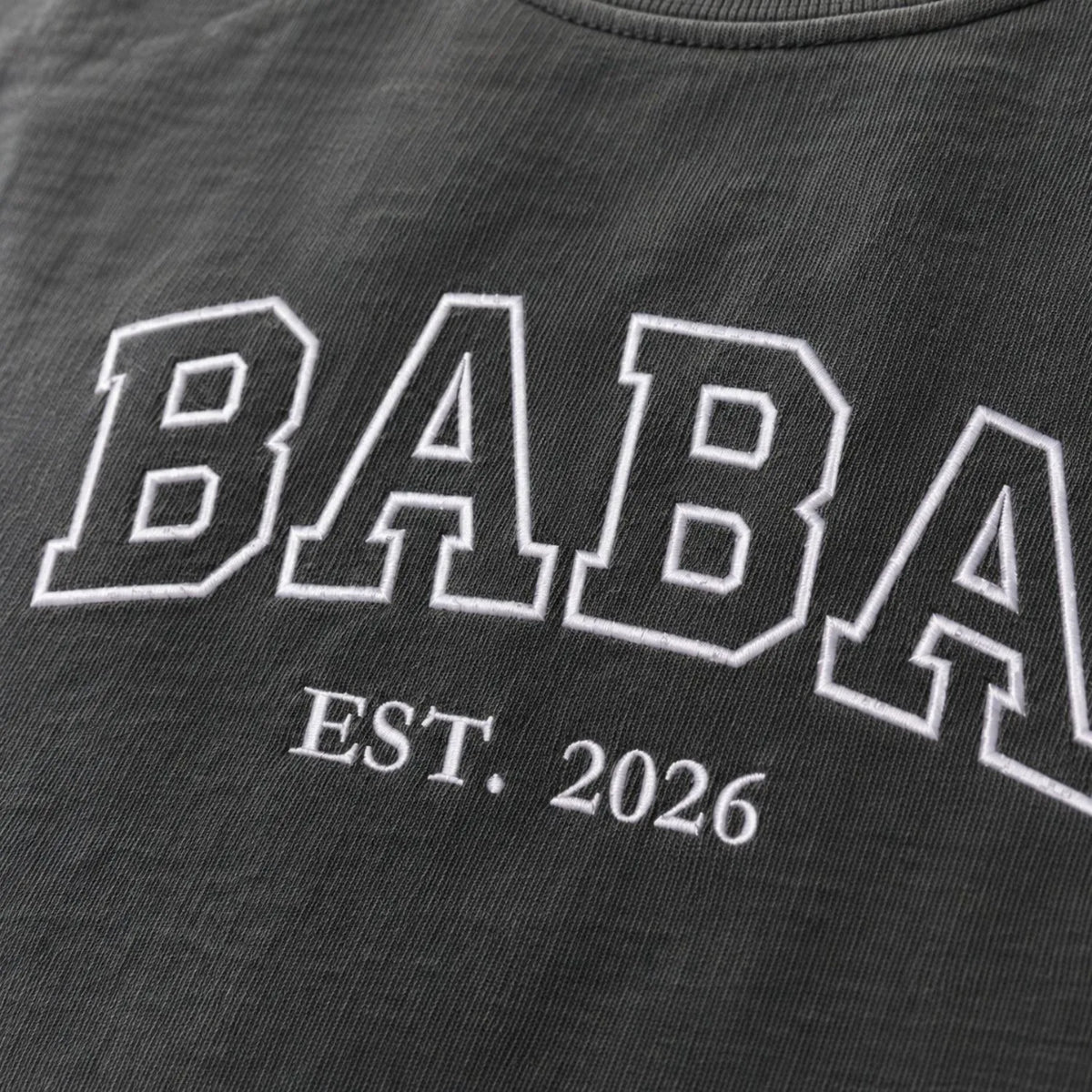 Custom embroidered Baba Est t-shirt with high-density stitching, personalized first Father's Day gift for him