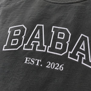 Custom embroidered Baba Est t-shirt with high-density stitching, personalized first Father's Day gift for him