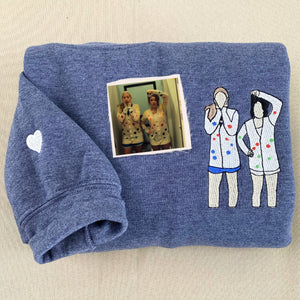 Matching Hoodies for Best Friends, Custom Embroidered Portrait Photo Sweatshirt, Hoodie - Embroly