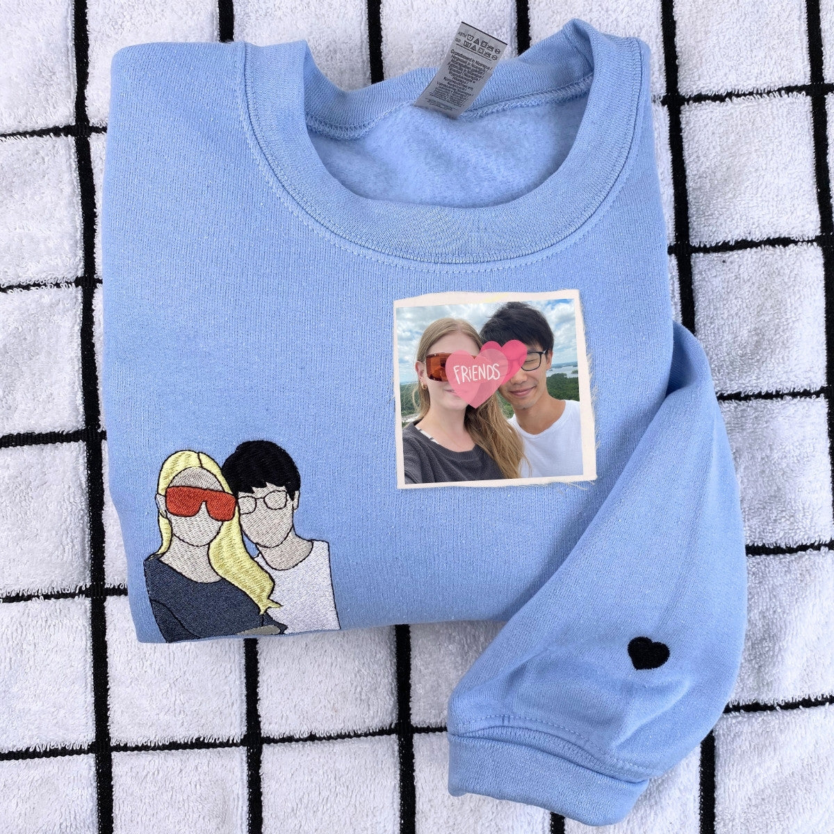 Personalized Matching Bestie Sweatshirts with Embroidery Your Pictures Besties or EST Year on Sleeve