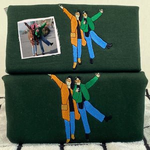 Matching Hoodies for Best Friends, Custom Embroidered Portrait Photo Sweatshirt, Hoodie - Embroly