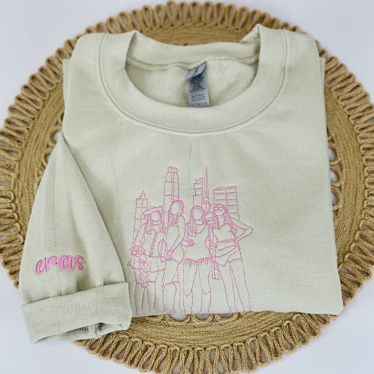 Personalized Best Friend Sweatshirts for 3 with Portrait Embroidery from Your Photo, Name Initial on Sleeve