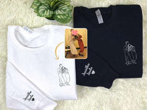 Personalized Best Friend Sweatshirts for 3 with Portrait Embroidery from Your Photo, Name Initial on Sleeve