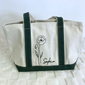 Birth Month Flower Custom Embroidered Tote Bag, Bachelorette Party, Bridesmaid Gifts