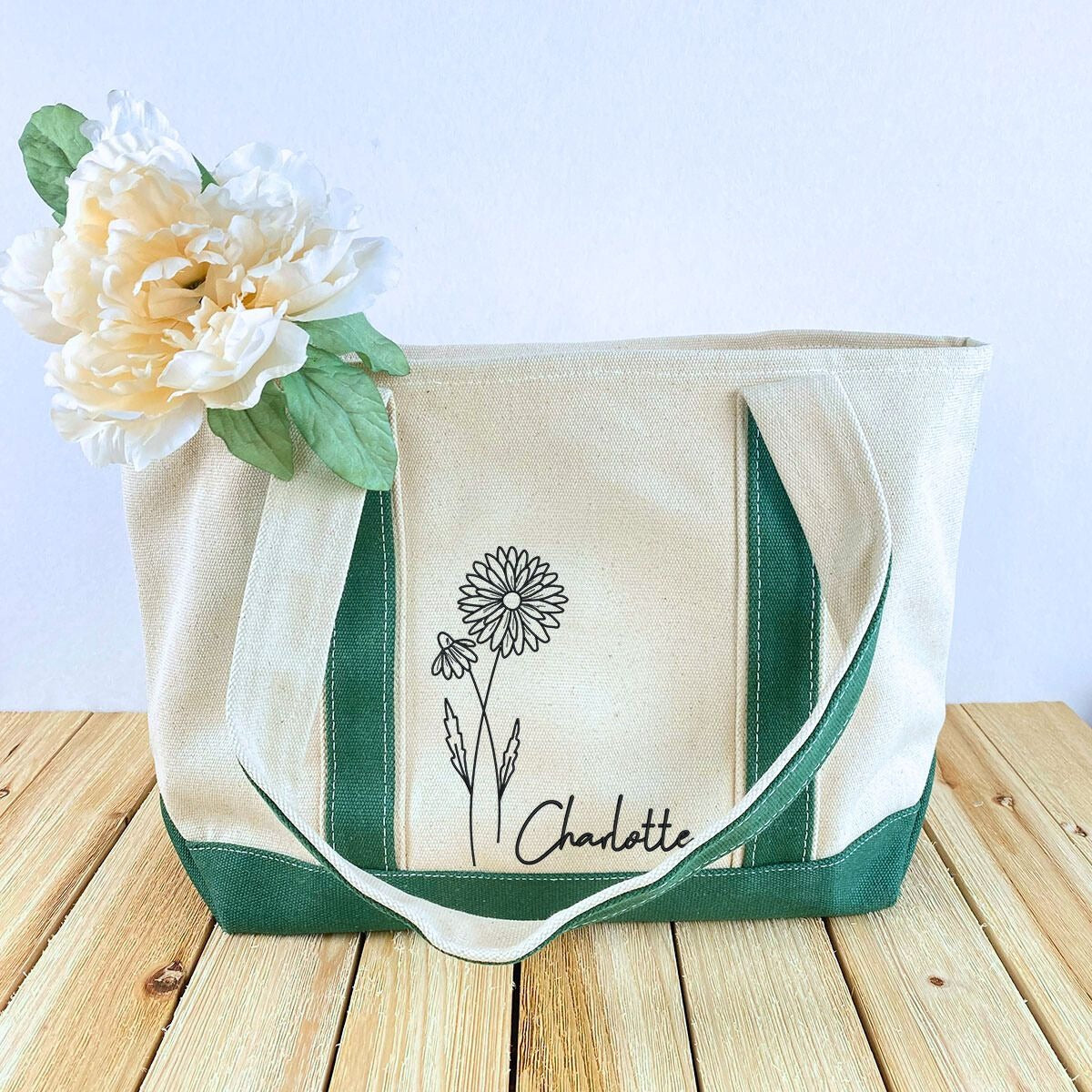 Birth Month Flower Custom Embroidered Tote Bag, Bachelorette Party, Bridesmaid Gifts - Embroly