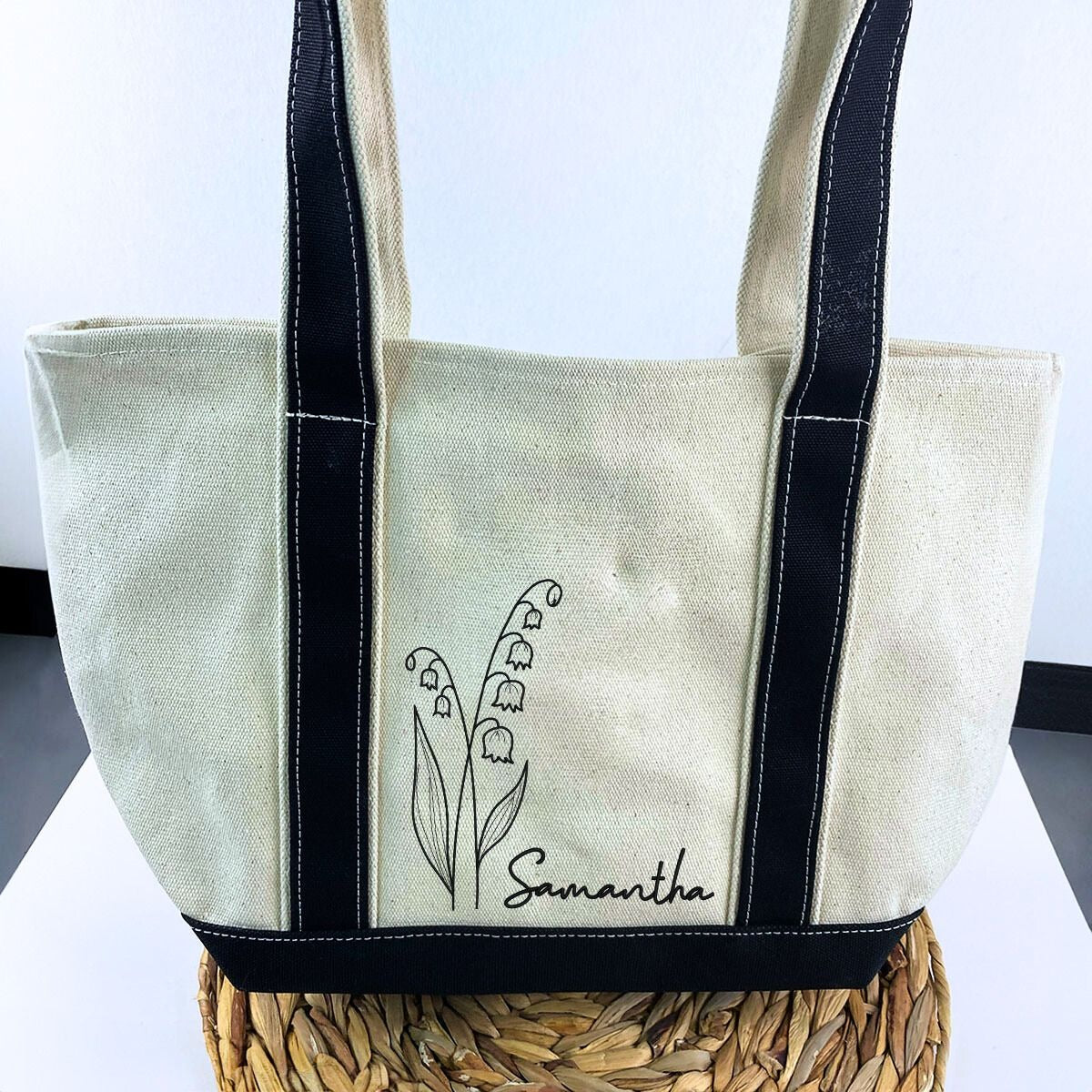 Birth Month Flower Custom Embroidered Tote Bag, Bachelorette Party, Bridesmaid Gifts - Embroly