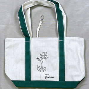 Birth Month Flower Custom Embroidered Tote Bag, Bachelorette Party, Bridesmaid Gifts